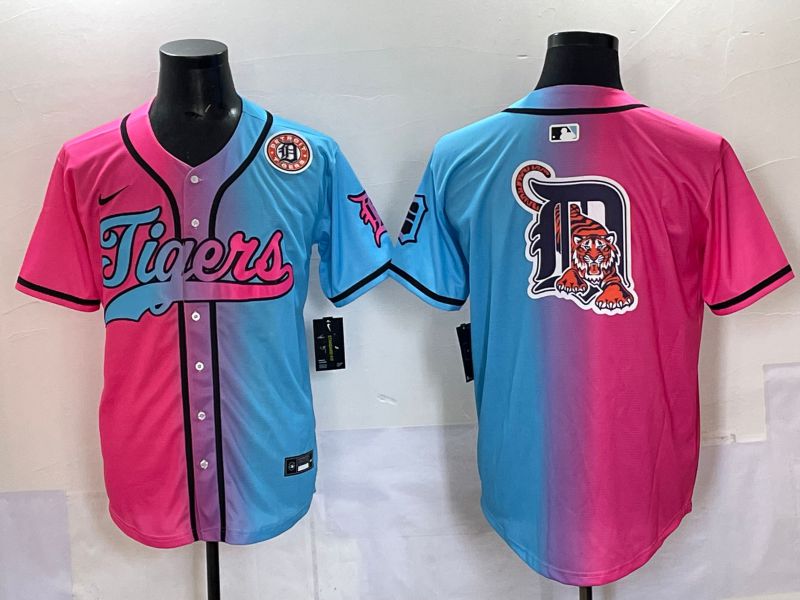 Men 2025 Detroit Tigers Blank Blue pink Game Nike MLB Jersey style 05